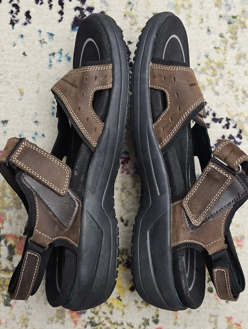 Orthofeet 565 Sandals Mens 10 2E Wide Brown Leather Arch Support Walking